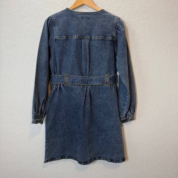 Habitual Fit and Flare Long Sleeve Denim Blue Jean Tie Waist Dress Size L NEW - Picture 4 of 8